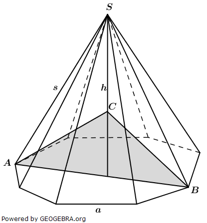 In einer regelmäßigen achtseitigen Pyramide sind bekannt: (Realschulabschluss Besondere Pyramiden Aufgabengraphik Wahlteil W2a/2020/© by www.fit-in-mathe-online.de)