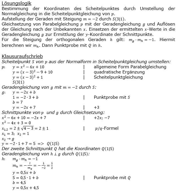 Realschulabschluss Gerade und Parabel Lösung P2105 Bild 1/© by www.fit-in-mathe-online.de
