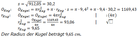 Realschulabschluss Kreiskegel Kugel Lösung Übungsaufgabe A2 Bild 3/© by www.fit-in-mathe-online.de