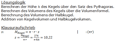 Realschulabschluss Kreiskegel Kugel Lösung Übungsaufgabe A3 Bild 1/© by www.fit-in-mathe-online.de