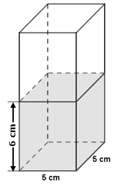 Ein Metallwürfel mit einer Kantenlänge von a=4 cm wird in einer mit Wasser gefüllten quadratischen Säule vollständig versenkt. (Realschulabschluss Pflichtteil A1 (ohne Hilfsmittel) Mustersatz 4 Aufgabengraphik M04A301/© by www.fit-in-mathe-online.de)