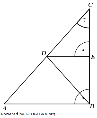 Im rechtwinkligen Dreieck ABC liegen die beiden gleichschenkligen Dreiecke ABD und BCD. (Realschulabschluss Pflichtteilaufgaben Trigonometrie Aufgabengraphik A23A0101/© by www.fit-in-mathe-online.de)