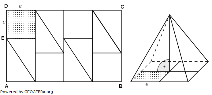 Mit den Einzelteilen des Rechtecks ABCD wird die Oberfläche der quadratischen Pyramide vollständig beklebt. (Realschulabschluss Quadratische Pyramiden Wahlteil W4a/2006/© by www.fit-in-mathe-online.de)
