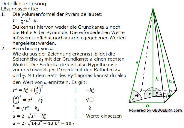 Realschulabschluss Quadratische Pyramiden Lösung Übungsaufgabe A1 Bild 1/© by www.fit-in-mathe-online.de