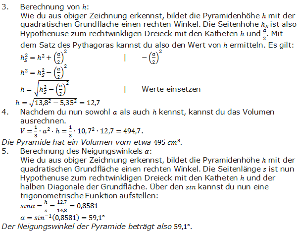 Realschulabschluss Quadratische Pyramiden Lösung Übungsaufgabe A1 Bild 2/© by www.fit-in-mathe-online.de