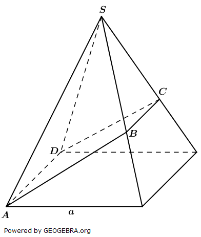 Die Eckpunkte des gleichschenkligen Trapezes ABCD liegen auf den Kanten bzw. Eckpunkten einer quadratischen Pyramide. (Realschulabschluss Quadratische Pyramiden Wahlteil W2b/2017/© by www.fit-in-mathe-online.de)