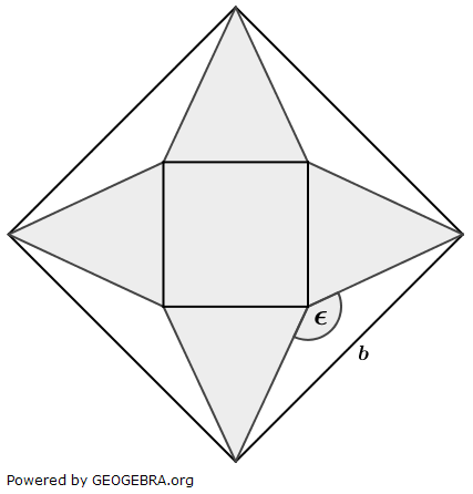Aus einem quadratischen Blatt Papier wird das Netz einer quadratischen Pyramide hergestellt. (Realschulabschluss Quadratische Pyramiden Wahlteil W2b/2018/© by www.fit-in-mathe-online.de)