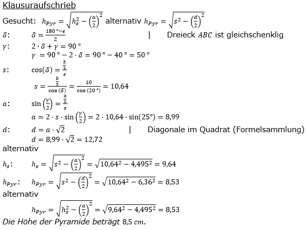 Realschulabschluss Quadratische Pyramiden Lösung W2b2018 Bild 2/© by www.fit-in-mathe-online.de
