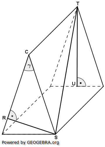Auf einem gleichschenkligen Dreiecksprisma liegt der Streckenzug RSTU mit der Länge 23,4 cm. (Realschulabschluss Zusammengesetzte Körper Aufgabengraphik Pflichtteilaufgabe P3/2012/© by www.fit-in-mathe-online.de)