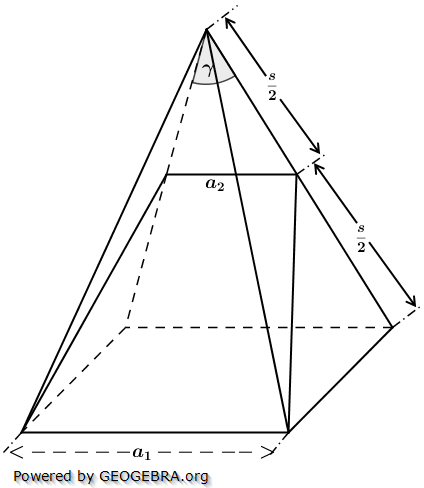 Die Zeichnung rechts zeigt die Lage eines Trapezes in einer quadratischen Pyramide. (Realschulabschluss Streckenzüge und Flächen Übungen Aufgabengraphik A3/© by www.fit-in-mathe-online.de)