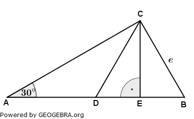 Im Dreieck ABC liegt das gleichseitige Dreieck DBC. Der Mittelpunkt der Strecke AC wird mit M bezeichnet. (Realschulabschluss Wahlteilaufgaben Trigonometrie Aufgabengraphik W1b2010/© by www.fit-in-mathe-online.de)