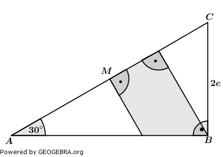 Gegeben ist das Dreieck ABC. M ist der Mittelpunkt von AC. (Realschulabschluss Wahlteilaufgaben Trigonometrie Aufgabengraphik W1b2014/© by www.fit-in-mathe-online.de)