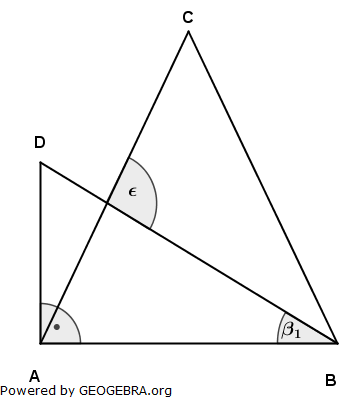 Das rechtwinklige Dreieck ABD und das gleichschenklige Dreieck ABC haben die Seite AB gemeinsam. (Realschulabschluss Pflichtteilaufgaben Trigonometrie Aufgabengraphik P22004/© by www.fit-in-mathe-online.de)