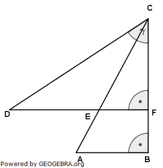 Die Figur besteht aus den Dreiecken ABC und DFC. (Realschulabschluss Pflichtteilaufgaben Trigonometrie Aufgabengraphik P22006) Die Figur besteht aus den Dreiecken ABC und DFC. (Realschulabschluss Pflichtteilaufgaben Trigonometrie Aufgabengraphik P22006/© by www.fit-in-mathe-online.de)