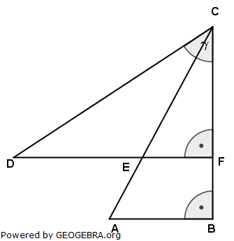 Die Figur besteht aus den Dreiecken ABC und DFC. (Realschulabschluss Pflichtteilaufgaben Trigonometrie Aufgabengraphik P22006/© by www.fit-in-mathe-online.de)
