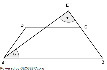 Gegeben ist das gleichschenklige Trapez ABCD und das rechtwinklige Dreieck ABE. (Realschulabschluss Pflichtteilaufgaben Trigonometrie Aufgabengraphik P32007) Gegeben ist das gleichschenklige Trapez ABCD und das rechtwinklige Dreieck ABE. (Realschulabschluss Pflichtteilaufgaben Trigonometrie Aufgabengraphik P32007/© by www.fit-in-mathe-online.de)