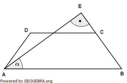 Gegeben ist das gleichschenklige Trapez ABCD und das rechtwinklige Dreieck ABE. (Realschulabschluss Pflichtteilaufgaben Trigonometrie Aufgabengraphik P32007/© by www.fit-in-mathe-online.de)