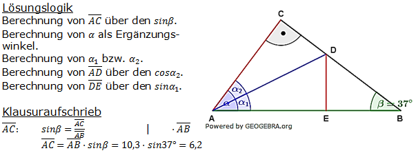 Realschulabschluss Trigonometrie Pflichtteil P12011 Lösung Bild 1/© by www.fit-in-mathe-online.de