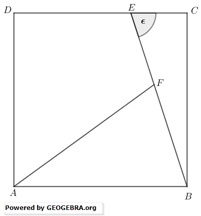 Im Quadrat ABCD liegen das rechtwinklige Dreieck BCE und das gleichschenklige Dreieck ABF. (Realschulabschluss Pflichtteilaufgaben Trigonometrie Aufgabengraphik P22017) Im Quadrat ABCD liegen das rechtwinklige Dreieck BCE und das gleichschenklige Dreieck ABF. (Realschulabschluss Pflichtteilaufgaben Trigonometrie Aufgabengraphik P22017/© by www.fit-in-mathe-online.de)