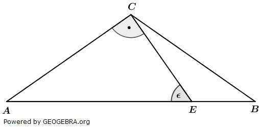 Gegeben sind das gleichschenklige Dreieck ABC und das rechtwinklige Dreieck AEC. (Realschulabschluss Pflichtteilaufgaben Trigonometrie Aufgabengraphik P12018/© by www.fit-in-mathe-online.de)