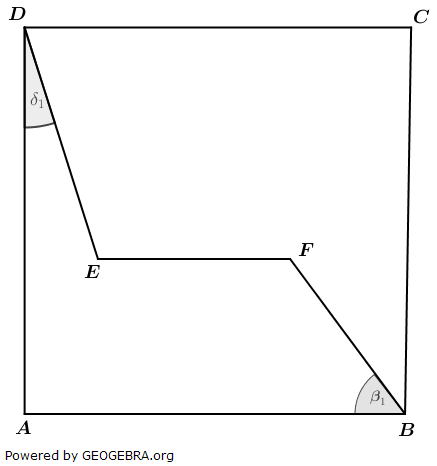 Im Quadrat ABCD liegt der Streckenzug DEFB. (Realschulabschluss Pflichtteilaufgaben Trigonometrie Aufgabengraphik P12020) Im Quadrat ABCD liegt der Streckenzug DEFB. (Realschulabschluss Pflichtteilaufgaben Trigonometrie Aufgabengraphik P12020/© by www.fit-in-mathe-online.de)