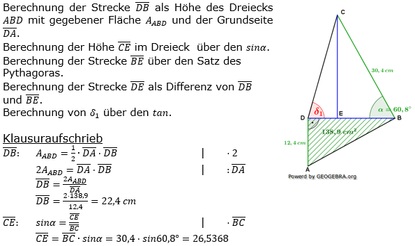 Realschulabschluss Trigonometrie Übungsaufgabe A02 Lösung Bild 1/© by www.fit-in-mathe-online.de