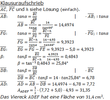 Realschulabschluss Trigonometrie Wahlteil W4b2005 Lösung Bild 2u/© by www.fit-in-mathe-online.de