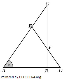 Gegeben sind das rechtwinklige Dreieck ABC und das gleichschenklige Dreieck ADE. (Realschulabschluss Wahlteilaufgaben Trigonometrie Aufgabengraphik B1a2021/© by www.fit-in-mathe-online.de)