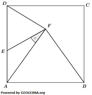 Im Quadrat ABCD liegen die beiden gleichschenkligen Dreiecke ABF und DEF (Realschulabschluss Wahlteilaufgaben Trigonometrie Aufgabengraphik B1a2022/© by www.fit-in-mathe-online.de)