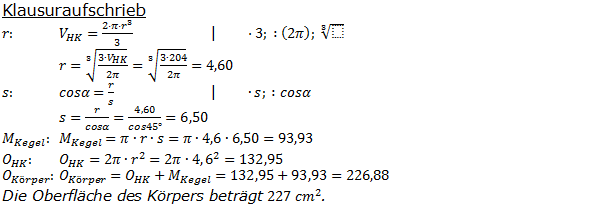 Realschulabschluss Zusammengesetzte Körper Lösungen Pflichtteilaufgabe P1/2003 Bild 2/© by www.fit-in-mathe-online.de