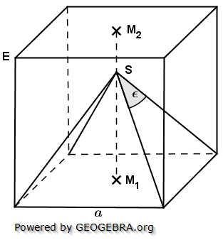 Das Schrägbild zeigt eine Pyramide in einem Würfel. (Realschulabschluss Zusammengesetzte Körper Aufgabengraphik Pflichtteilaufgabe P3/2010/© by www.fit-in-mathe-online.de)