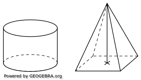 Ein Zylinder und eine quadratische Pyramide haben gleich große Mantelflächen. (Realschulabschluss Zusammengesetzte Körper Aufgabengraphik Pflichtteilaufgabe P3/2013/© by www.fit-in-mathe-online.de)
