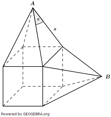 Ein zusammengesetzter Körper besteht aus einem Würfel und zwei quadratischen Pyramiden. (Realschulabschluss Zusammengesetzte Körper Aufgabengraphik Pflichtteilaufgabe P3/2019/© by www.fit-in-mathe-online.de)
