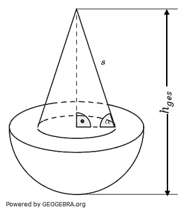 Ein Werkstück besteht aus einem Kegel und einem halben Zylinder. Berechnen Sie den Oberflächeninhalt des Werkstücks. (Realschulabschluss Zusammengesetzte Körper Aufgabengraphik Pflichtteilaufgabe P3/2020/© by www.fit-in-mathe-online.de)