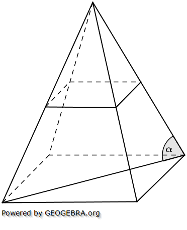 Eine quadratische Pyramide wird im Abstand von 6,2 cm parallel zur Grundfläche zerschnitten. (Realschulabschluss Zusammengesetzte Körper Aufgabengraphik Übungsaufgabe A04/© by www.fit-in-mathe-online.de)