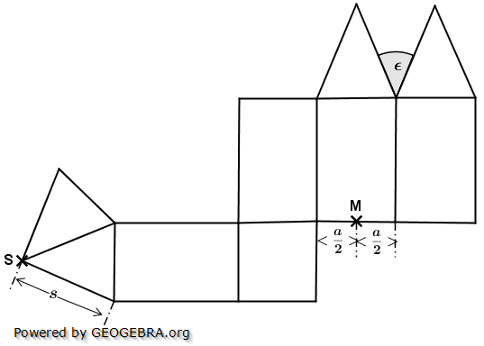 Die Abbildung zeigt das Netz eines quadratischen Quaders mit ausgefräster Pyramide. (Realschulabschluss Zusammengesetzte Körper Aufgabengraphik Übungsaufgabe A05/© by www.fit-in-mathe-online.de)