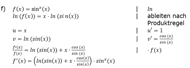 Die logarithmische Differentiation Lösungen zum Aufgabensatz 1 d-f Blatt 4/1 Universität Bild 2/© by www.fit-in-mathe-online.de