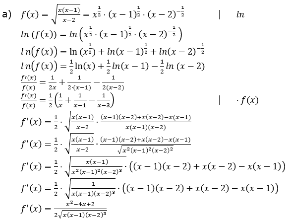 Die logarithmische Differentiation Lösungen zum Aufgabensatz 3 a Blatt 4/1 Universität Bild 1/© by www.fit-in-mathe-online.de