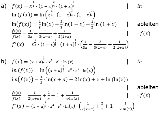 Die logarithmische Differentiation Lösungen zum Aufgabensatz 1 a-b Blatt 4/2 Universität Bild 1/© by www.fit-in-mathe-online.de