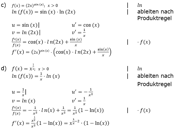Die logarithmische Differentiation Lösungen zum Aufgabensatz 1 c-d Blatt 4/2 Universität Bild 2/© by www.fit-in-mathe-online.de