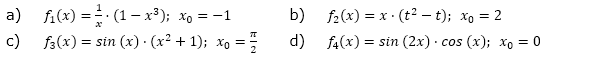 Berechne die Steigung der Funktionen fn an der angegebenen Stelle x0. (Grafik A310301 im Aufgabensatz 3 Blatt 3/1 Expert zur Produktregel bzw. Quotientenregel /© by www.fit-in-mathe-online.de)