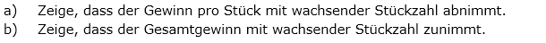 Eine Firma hat festgestellt, dass sie beim Verkauf von n Stück eines von ihr hergestellten Produktes einen Gewinn pro Stück von 1/(1+sqrt(n)) Geldeinheiten macht. (Grafik A320401 im Aufgabensatz 4 Blatt 3/2 Expert zur Produktregel bzw. Quotientenregel /© by www.fit-in-mathe-online.de)