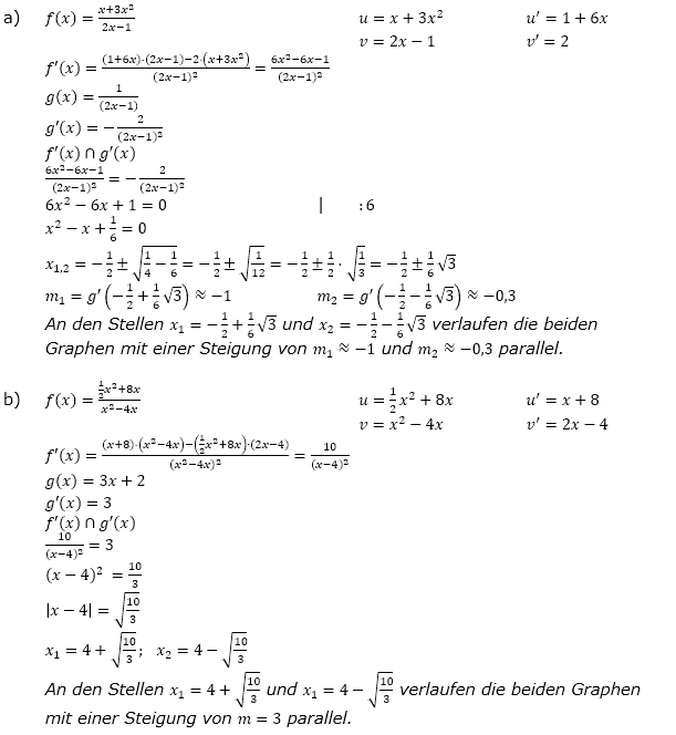 Produktregel bzw.Quotientenregel der Ableitungen Lösungen zum Aufgabensatz 4 Blatt 3/3 Expert Bild 1/© by www.fit-in-mathe-online.de