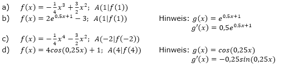 Gegeben ist die Funktion f. Bestimme die Steigung von f im Punkt A. (Grafik A320101 im Aufgabensatz 1 Blatt 3/2 Expert zur Summenregel bzw. Differenzregel /© by www.fit-in-mathe-online.de)