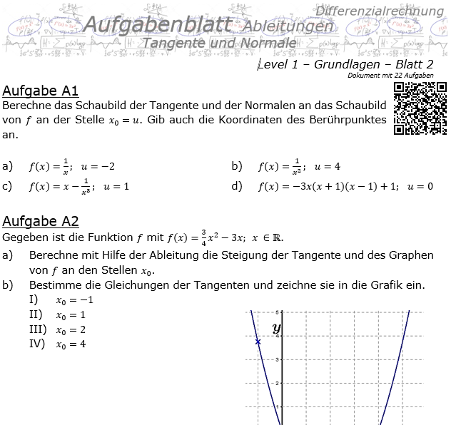 Tangente und Normale in der Differenzialrechnung Aufgabenblatt 1/2 / © by Fit-in-Mathe-Online.de