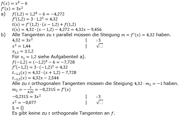 Tangente und Normale in der Differenzialrechnung. Lösungen zum Aufgabensatz 1 Blatt 3/2 Expert Bild 1/© by www.fit-in-mathe-online.de