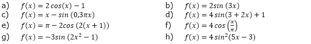 Bestimme jeweils die erste und zweite Ableitung. (Grafik A210501 im Aufgabensatz 5 Blatt 2/1 Fortgeschritten zur Ableitung trigonometrischer Funktionen /© by www.fit-in-mathe-online.de)