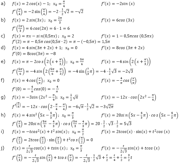 Ableitung der trigonometrischen Funktionen Lösungen zum Aufgabensatz 2 Blatt 2/2 Fortgeschritten Bild 1/© by www.fit-in-mathe-online.de