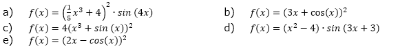 Bestimme die 1. und 2. Ableitung der folgenden Funktionsgleichungen: (Grafik A310301 im Aufgabensatz 3 Blatt 3/1 Expert zur Ableitung trigonometrischer Funktionen /© by www.fit-in-mathe-online.de)