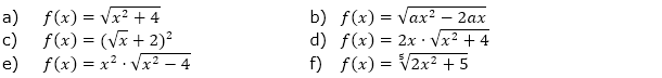 Bilde die 1. und 2. Ableitung der gegebenen Funktionsgleichungen und vereinfache so weit wie möglich. (Grafik A230101 im Aufgabensatz 1 Blatt 2/3 Fortgeschritten Ableitungen vermischte Aufgaben /© by www.fit-in-mathe-online.de)